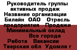 Руководитель группы активных продаж › Название организации ­ Билайн, ОАО › Отрасль предприятия ­ Продажи › Минимальный оклад ­ 30 000 - Все города Работа » Вакансии   . Тверская обл.,Удомля г.